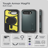 Google Pixel 10a Spigen Tough Armor Hybrid Case with Kickstand - MagSafe Compatible - Green