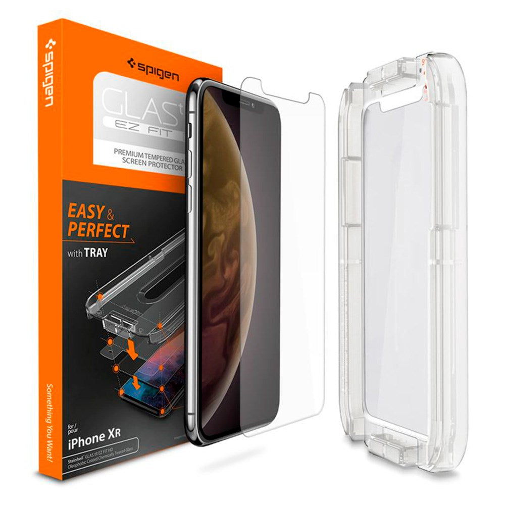 iPhone XR Spigen EZ Fit Glas.tR Screen Protection - Case Friendly - Transparent