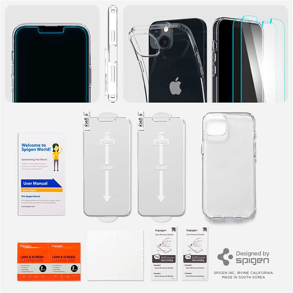 iPhone 14 Plus Spigen Crystal Pack Set w. Case and 2 pcs. Protective Glass - Transparent