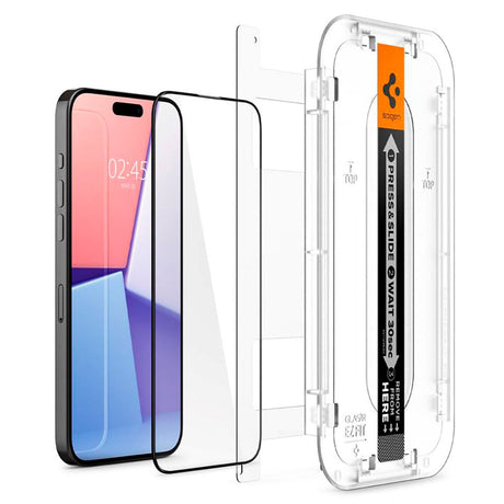 iPhone 15 Pro Max Spigen EZ Fit Glas.tR Screen Protection 2. Pcs - Case Friendly - Black Edge