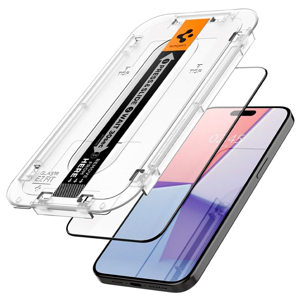 iPhone 15 Pro Max Spigen EZ Fit Glas.tR Screen Protection 2. Pcs - Case Friendly - Black Edge