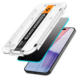 iPhone 15 Pro Spigen EZ Fit Glas.tR Screen Protection 2. Pcs - Privacy Filter - Case Friendly - Transparent