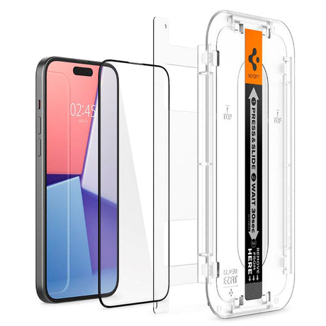 iPhone 15 Spigen EZ Fit Glas.tR Screen Protection 2. Pcs - Case Friendly - Black Edge