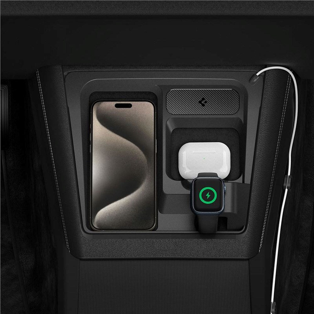 Spigen 3-in-1 Wireless Charging Station for Center Console - Tesla Model 3 (2024) - Black