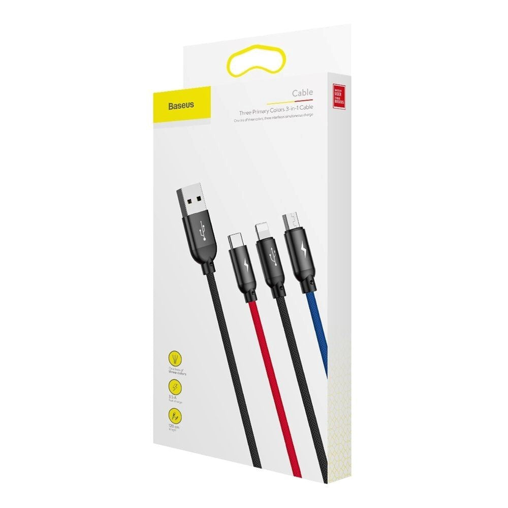 Baseus 3-in-1 Cable USB-A to Lightning / USB-C / Micro USB - 120cm - Black