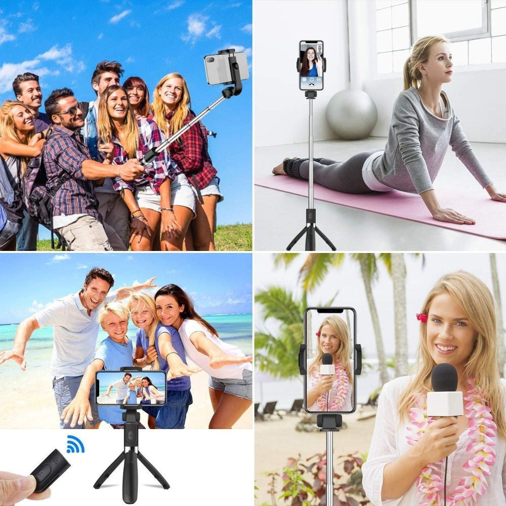 Tech-Protect L02S Compact Selfie Stick with Bluetooth Button & Tripod - Black