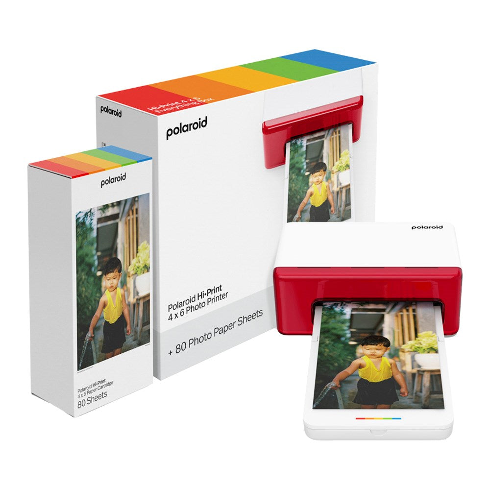 Polaroid Hi-Print Mobile Photo Printer 4x6" with 80 Pieces of Photo Paper - White / Red