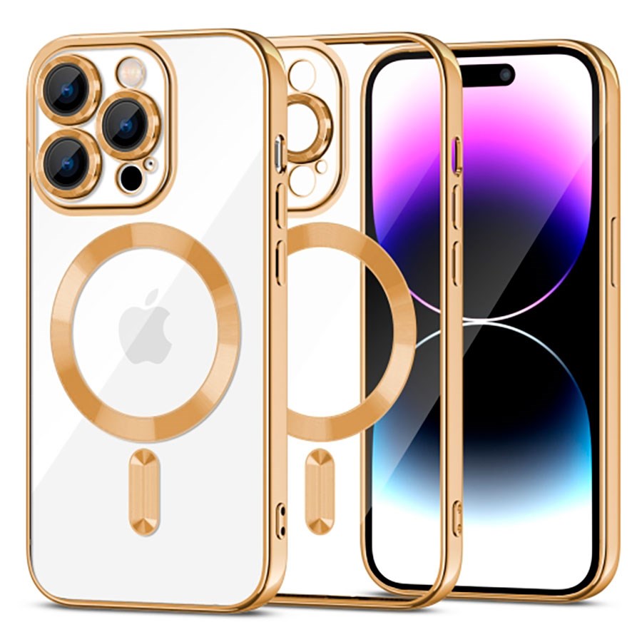 iPhone 15 Pro Tech-Protect MagShine Case - MagSafe Compatible - Transparent / Gold