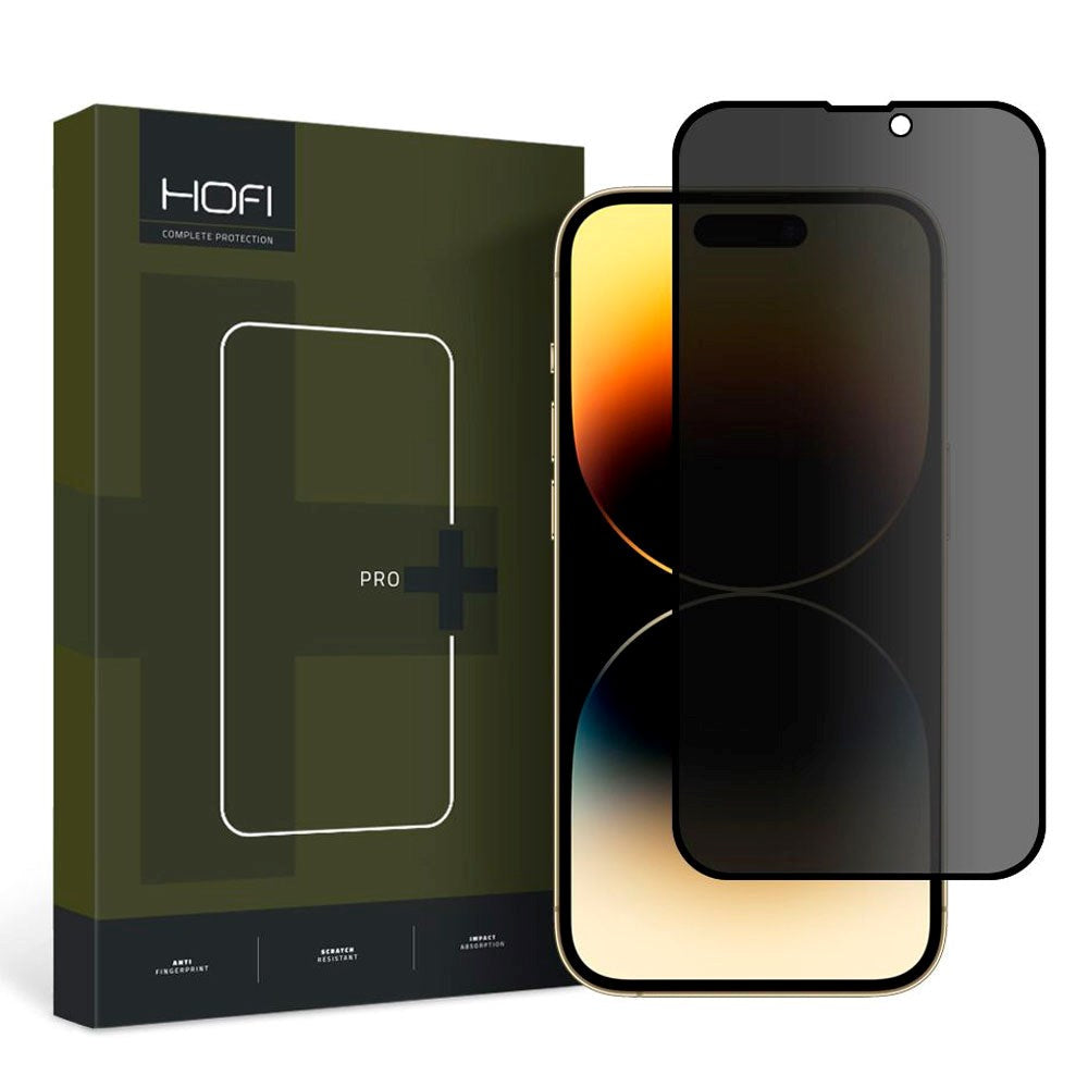 Hofi iPhone 15 Plus Glass Pro+ Screen Protector with Privacy - Case Friendly - Transparent / Black Edge