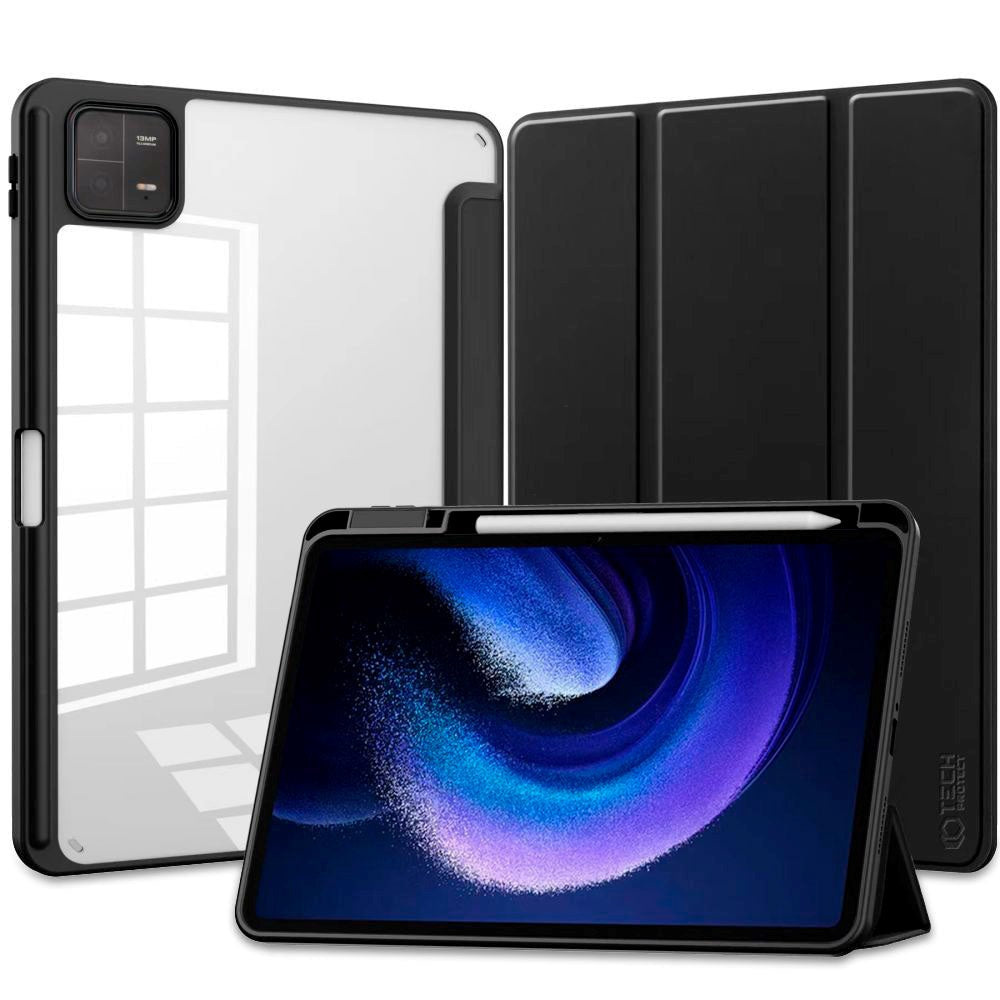 Xiaomi Pad 6 Tech-Protect Hybrid Case w. Touch Pen Holder - Black & Transparent