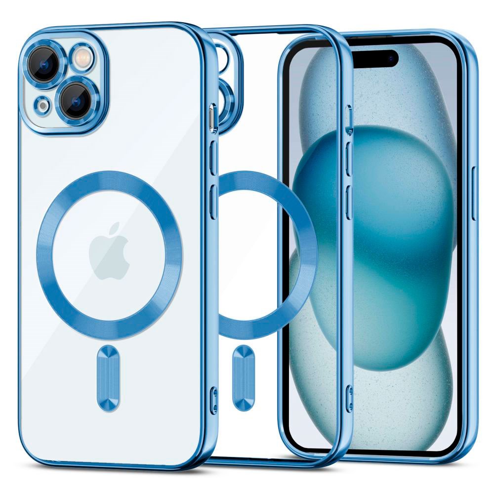 iPhone 15 Tech-Protect MagShine Case - MagSafe Compatible - Transparent / Dark blue