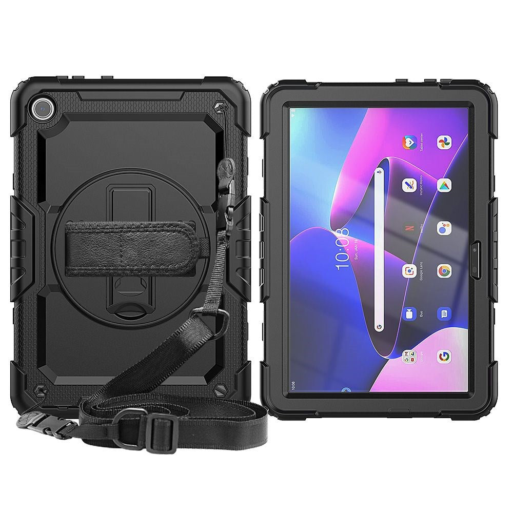 LENOVO TAB M10 10.1 3RD GEN TECH-PROTECT SOLID360 (TB328) w. Protective Film, Hand Holder & Shoulder Strap - Black