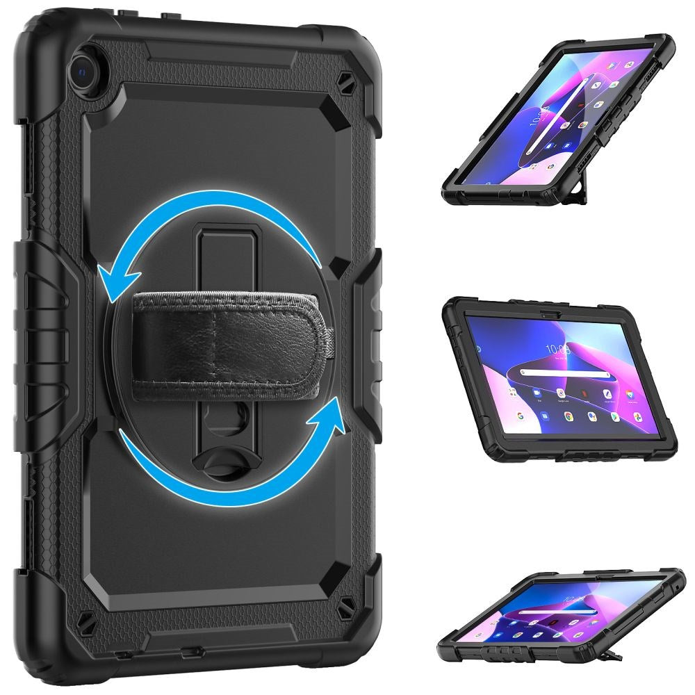 LENOVO TAB M10 10.1 3RD GEN TECH-PROTECT SOLID360 (TB328) w. Protective Film, Hand Holder & Shoulder Strap - Black