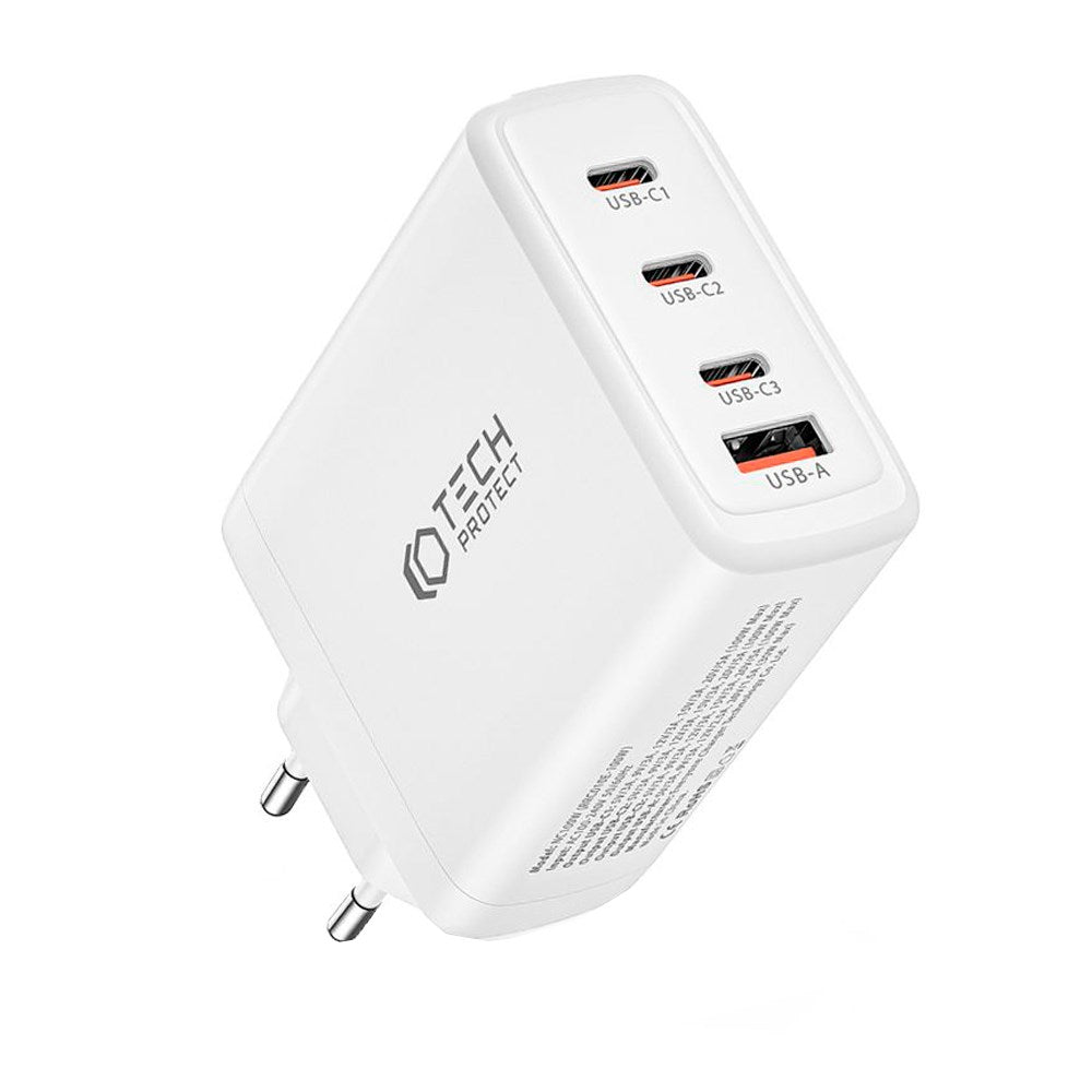 Tech-Protect PD GaN 100W Wall charger with 3 x USB-C & 1 x USB-A - White
