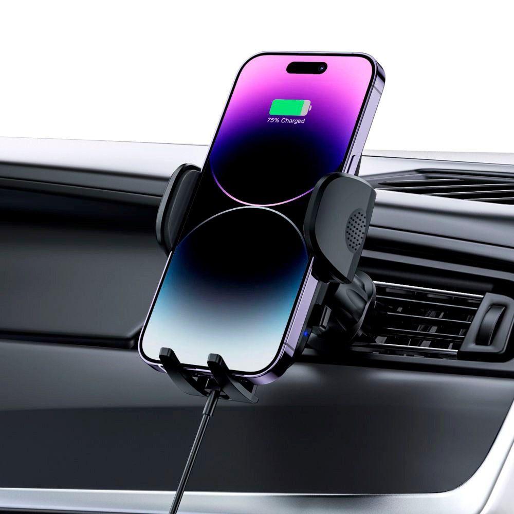 Tech-Protect Mobile Holder w. Wireless Charging for Dashboard & Ventilation System - Max Mobile: 50 - 95mm - Black