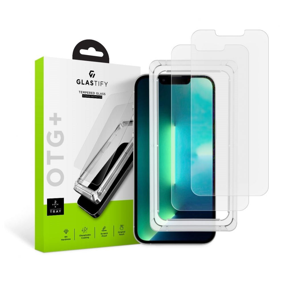 GLASTIFY iPhone 13 Pro Max Screen Protector 2 Pack w. Installation Frame - Case Friendly - Transparent