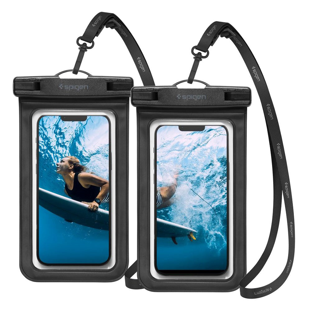 Spigen A601 Universal Waterproof Case Pouch - 2 Pack - Black / Transparent (Max. Phone: 169 x 90mm)