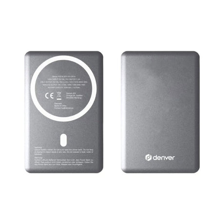 Denver PQCW-5015 15W Wireless PowerBank - 5000 mAh - MagSafe Compatible - Grey