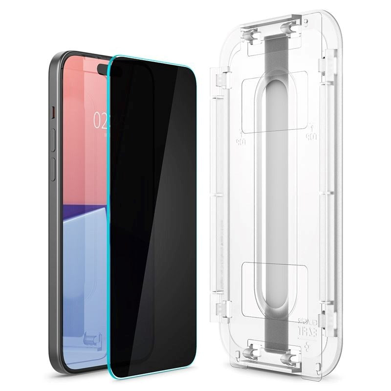 iPhone 16 Plus Spigen EZ Fit Glas.tR Screen Protection 2. Pcs - Privacy Filter - Case Friendly - Transparent