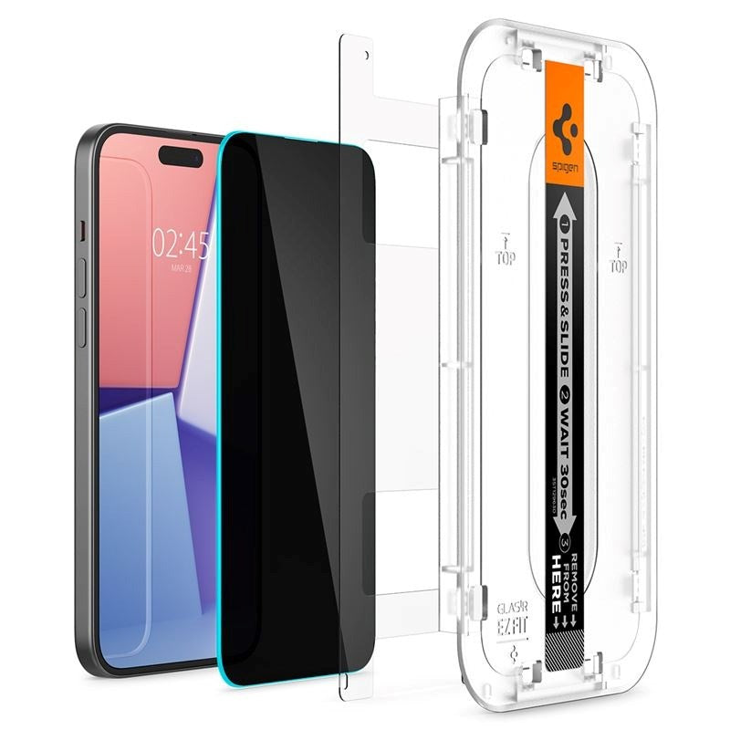 iPhone 16 Plus Spigen EZ Fit Glas.tR Screen Protection 2. Pcs - Privacy Filter - Case Friendly - Transparent