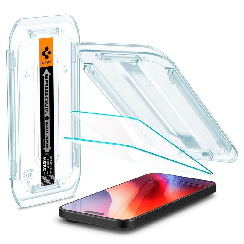 iPhone 16 Pro Max Spigen EZ Fit Glas.tR Screen Protection 2. Pcs - Case Friendly - Transparent