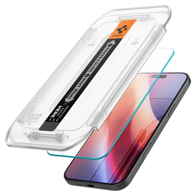 iPhone 16 Pro Max Spigen EZ Fit Glas.tR Screen Protection - Case Friendly - Transparent