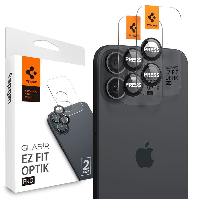 iPhone 16 / 16 Plus Spigen EZ Fit. tR Optik Pro Camera Lens Protection - 2 pcs - Transparent / Black