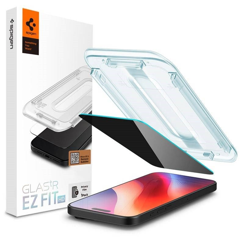 iPhone 16 Pro Spigen EZ Fit Glas.tR Screen Protection - Privacy Filter - Case Friendly - Transparent