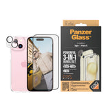 iPhone 15 PanzerGlass 3-i-1 Bundle m. EasyAligner - Screen Protector (UWF) / Case / Camera Protection - Transparent / Black