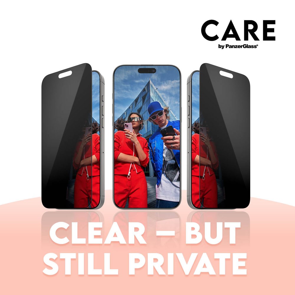 CARE By PanzerGlass iPhone 16 Plus 3-i-1 FLAGSHIP MagSafe Bundle - Privacy Screen Protector (UWF) / Case / Camera Protection - Transparent / Black