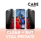 CARE By PanzerGlass iPhone 16 Plus 3-i-1 FLAGSHIP MagSafe Bundle - Privacy Screen Protector (UWF) / Case / Camera Protection - Transparent / Black