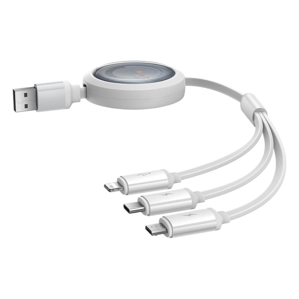 Baseus Free2Draw 3-in-1 Retractable Multi Cable - USB-A to USB-C / Lightning / Micro USB - 1.1m - White
