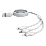 Baseus Free2Draw 3-in-1 Retractable Multi Cable - USB-A to USB-C / Lightning / Micro USB - 1.1m - White