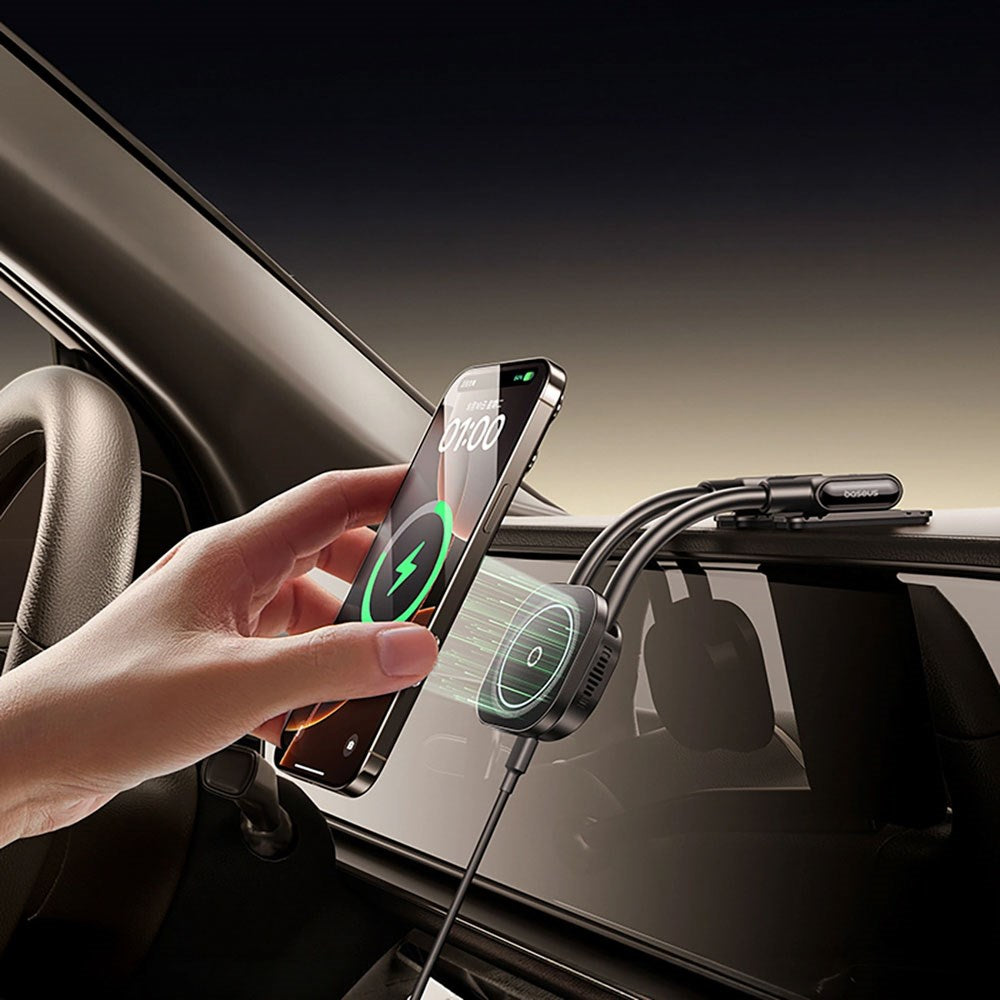 Baseus Flexible & Universal Car Phone Holder with Wireless Charging - MagSafe Compatible - Black