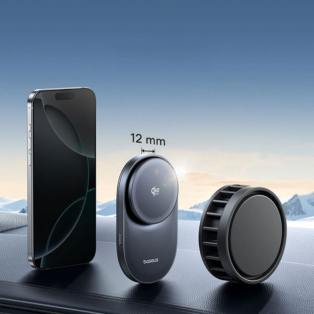 Baseus Magnetic Car Phone Holder with Wireless Charging & Fan - Ventilation Grille - MagSafe Compatible - Black