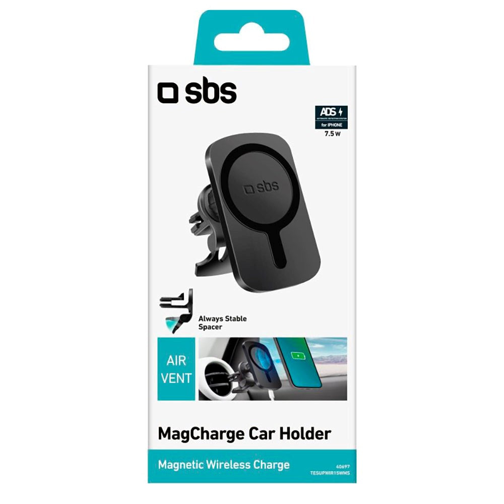 SBS MagCharge Mobile Holder for the Cars Ventilation with Wireless Charging 15W - MagSafe Compatible - Black