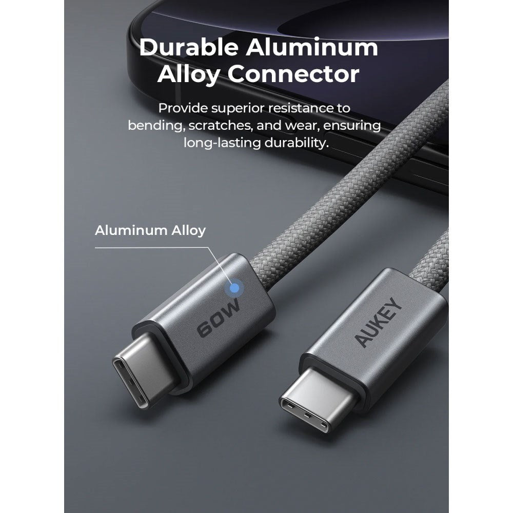Aukey CM-DCC061 Circlet Blink 60W USB-C to USB-C Cable - 1m - Grey