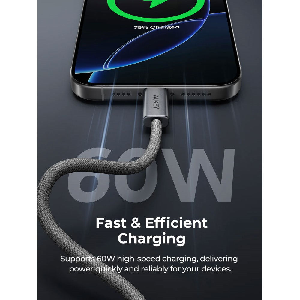 Aukey CM-DCC061 Circlet Blink 60W USB-C to USB-C Cable - 1m - Grey