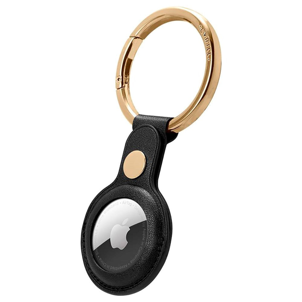 Cyrill AirTag Key Ring with Large Carabiner - Artificial Leather - Black / Gold