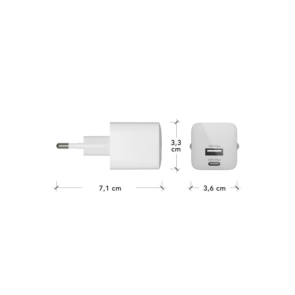 dbramante1928 EU Wall Charger - 1 x USB-C 25W/1 x USB-A 18W - White