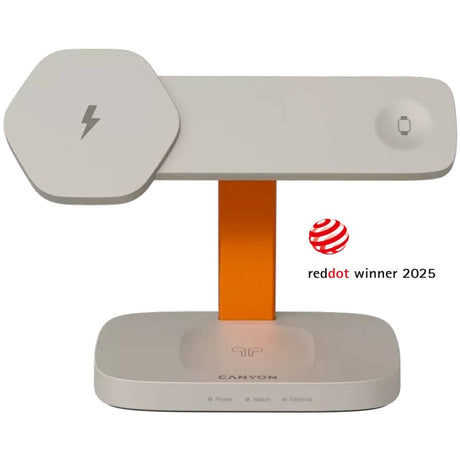 Canyon Hexagon 15W 3-in-1 Wireless Charger - Qi / MagSafe Compatible - Beige / Orange