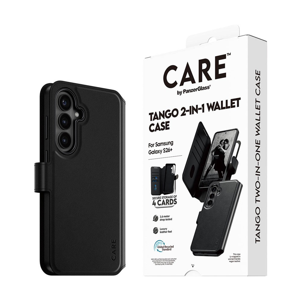 Samsung Galaxy S26+ (Plus) CARE by PanzerGlass Feature Tango 2-in-1 Flip Case with Wallet - Black
