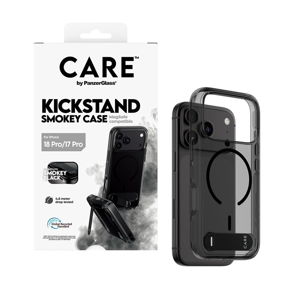iPhone 18 Pro / 17 Pro CARE by PanzerGlass Feature Kickstand Case - MagSafe Compatible - Black / Transparent
