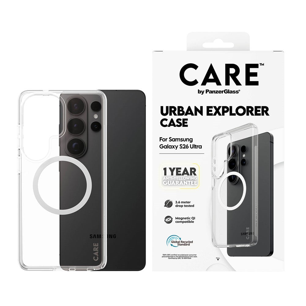 Samsung Galaxy S26 Ultra CARE by PanzerGlass Urban Explorer Case - Qi Compatible - Transparent / White