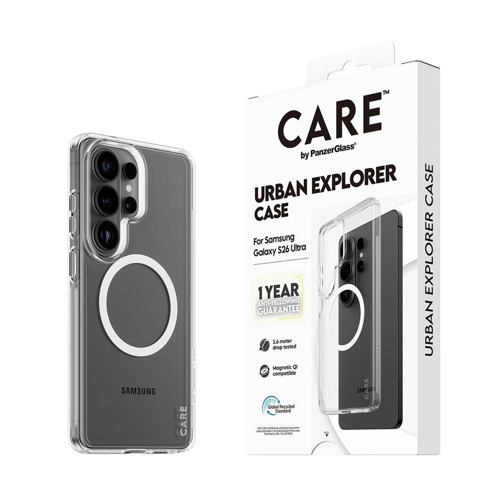 Samsung Galaxy S26 Ultra CARE by PanzerGlass Urban Explorer Case - Qi Compatible - Transparent / White