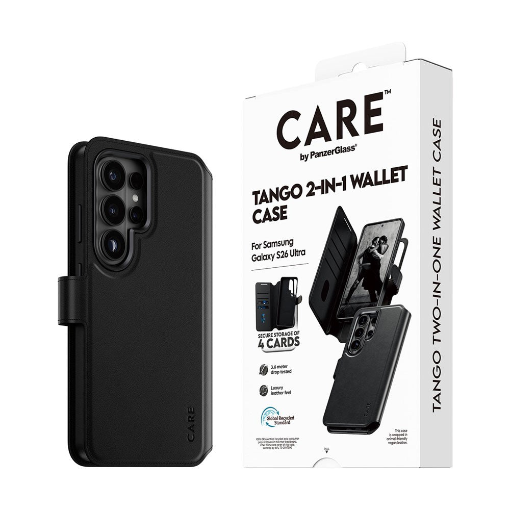 Samsung Galaxy S26 Ultra CARE by PanzerGlass Feature Tango 2-in-1 Flip Case with Wallet - Black