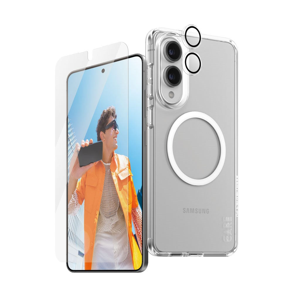 CARE by PanzerGlass Samsung Galaxy S25 Edge 3-i-1 FLAGSHIP Bundle - Case / Screen Protector (UWF) / Camera Protection - Transparent / White