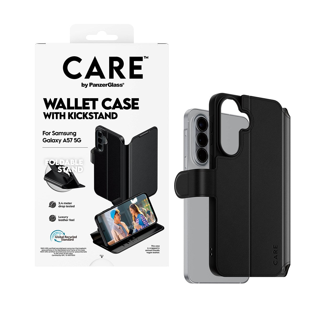 Samsung Galaxy A57 CARE by PanzerGlass Feature Wallet Case with Kickstand - Black