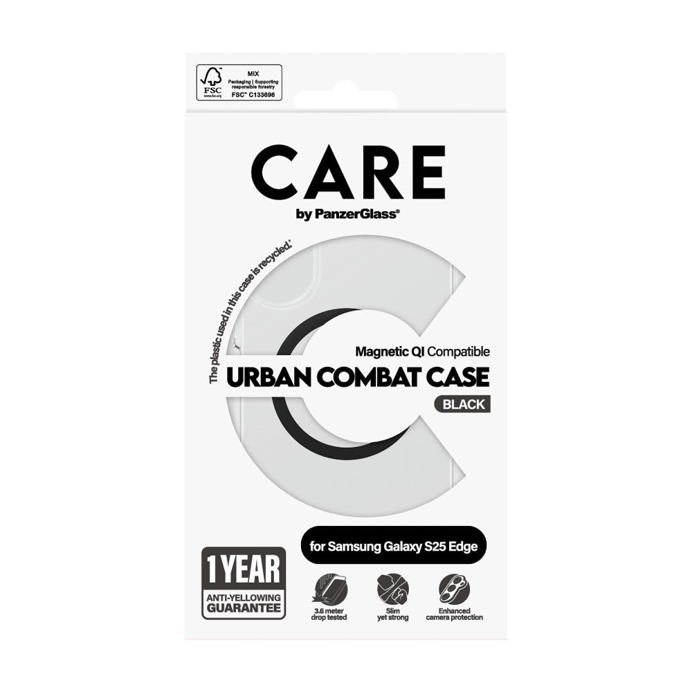 CARE by PanzerGlass Samsung Galaxy S25 Edge FLAGSHIP Urban Combat Case - MagSafe Compatible - Transparent / Black