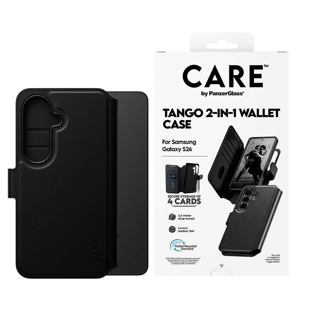 Samsung Galaxy S26 CARE by PanzerGlass Feature Tango 2-in-1 Flip Case with Wallet - Black